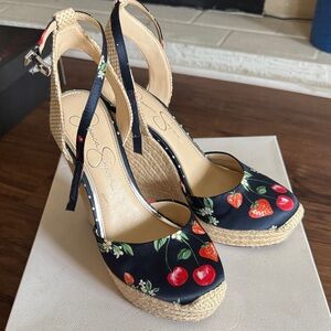 Jessica Simpson Black Espadrilles with Fruit Print